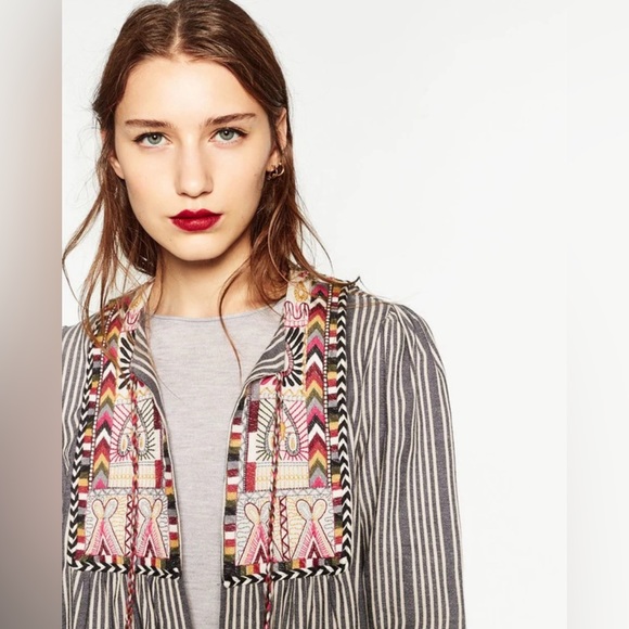 Zara Embroidered Boho Tie Front Open Cardigan size M - Picture 4 of 12